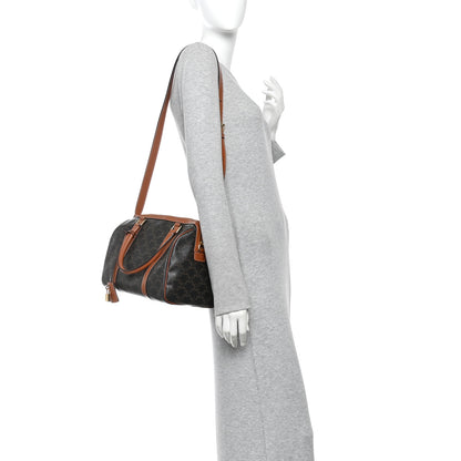 Celine Triomphe Canvas Calfskin Boston Bag Tan 2 of 10