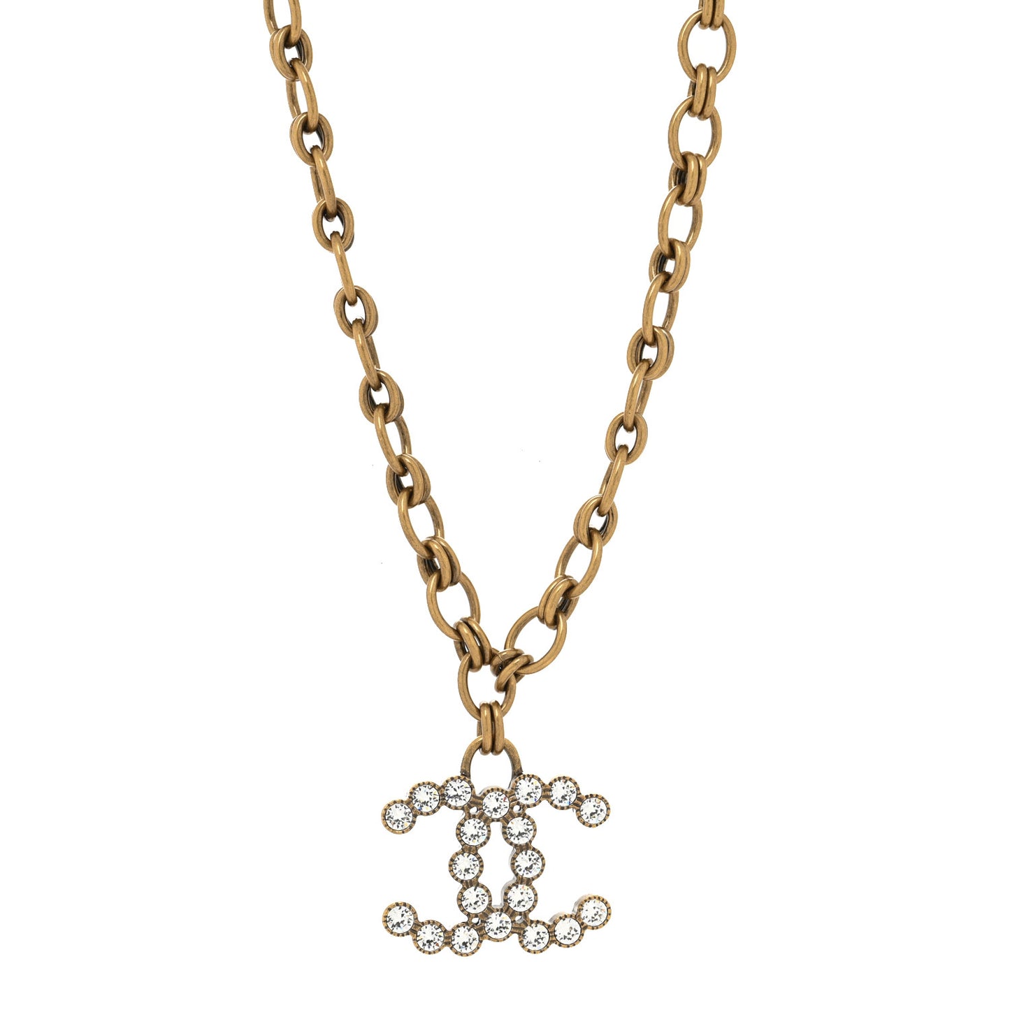 Crystal Chain Link CC Necklace Gold
