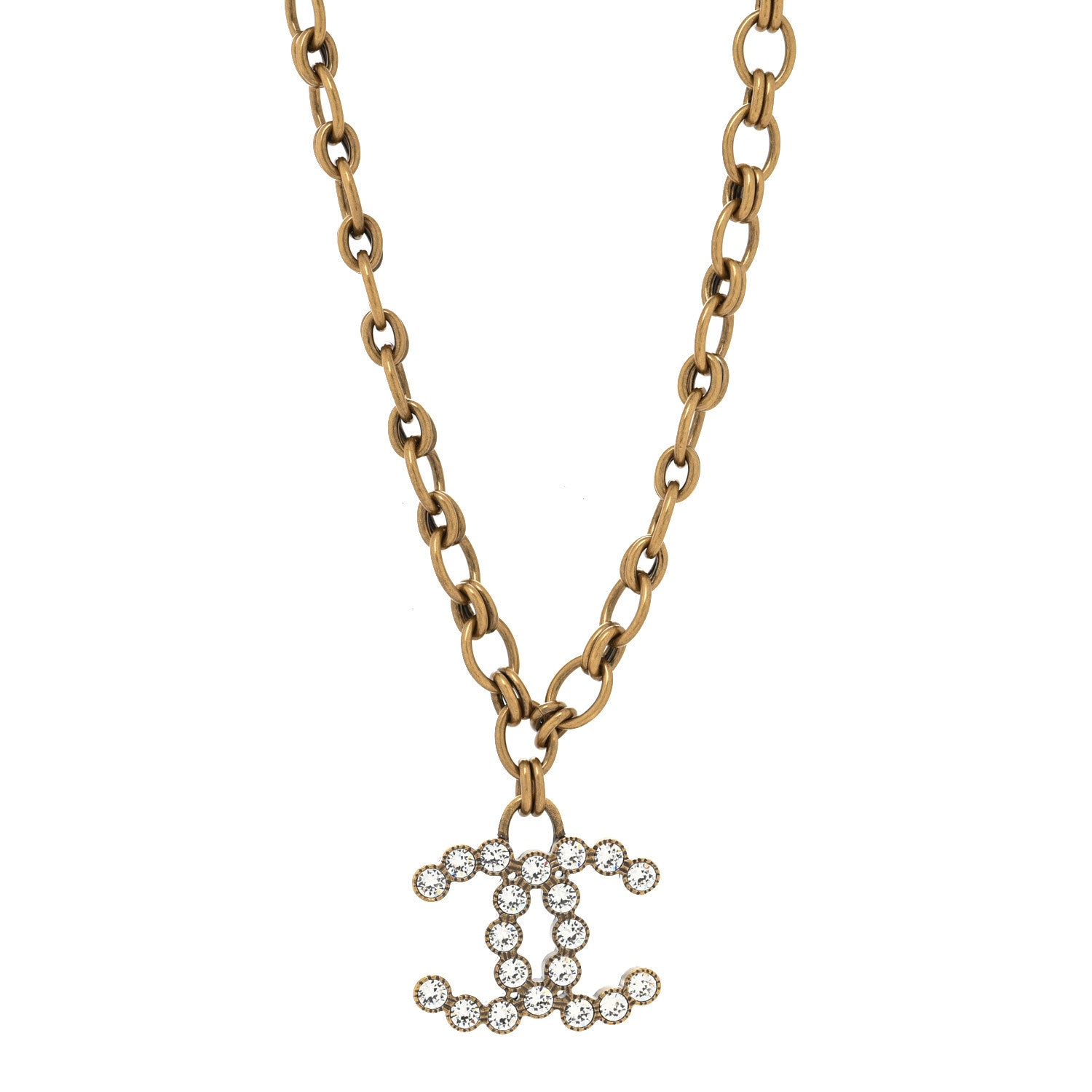 Chanel Crystal Chain Link CC Necklace Gold 1 of 3