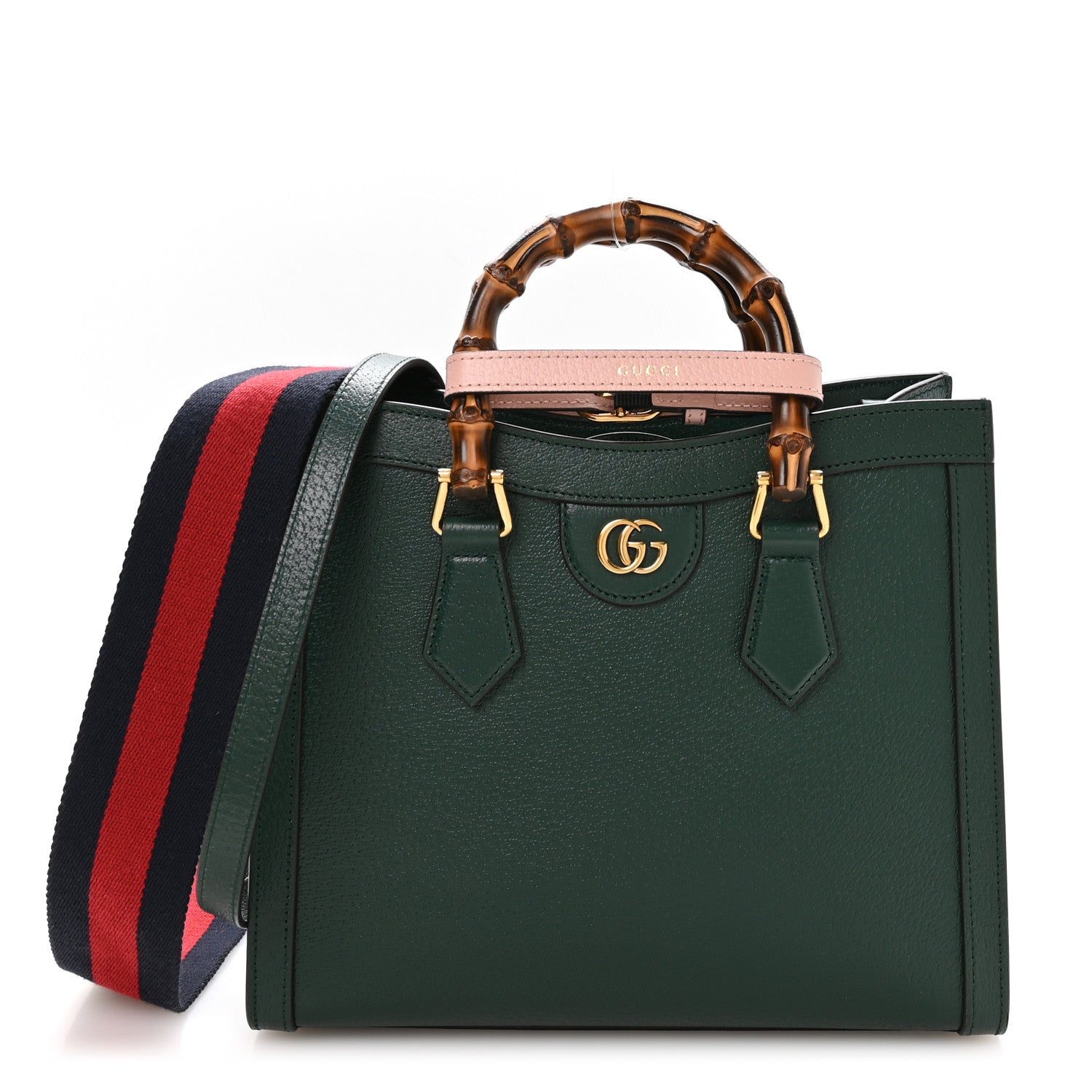 Gucci Textured Dollar Calfskin Web Diana Tote Bag Vintage Green Powder Pink 1 of 10