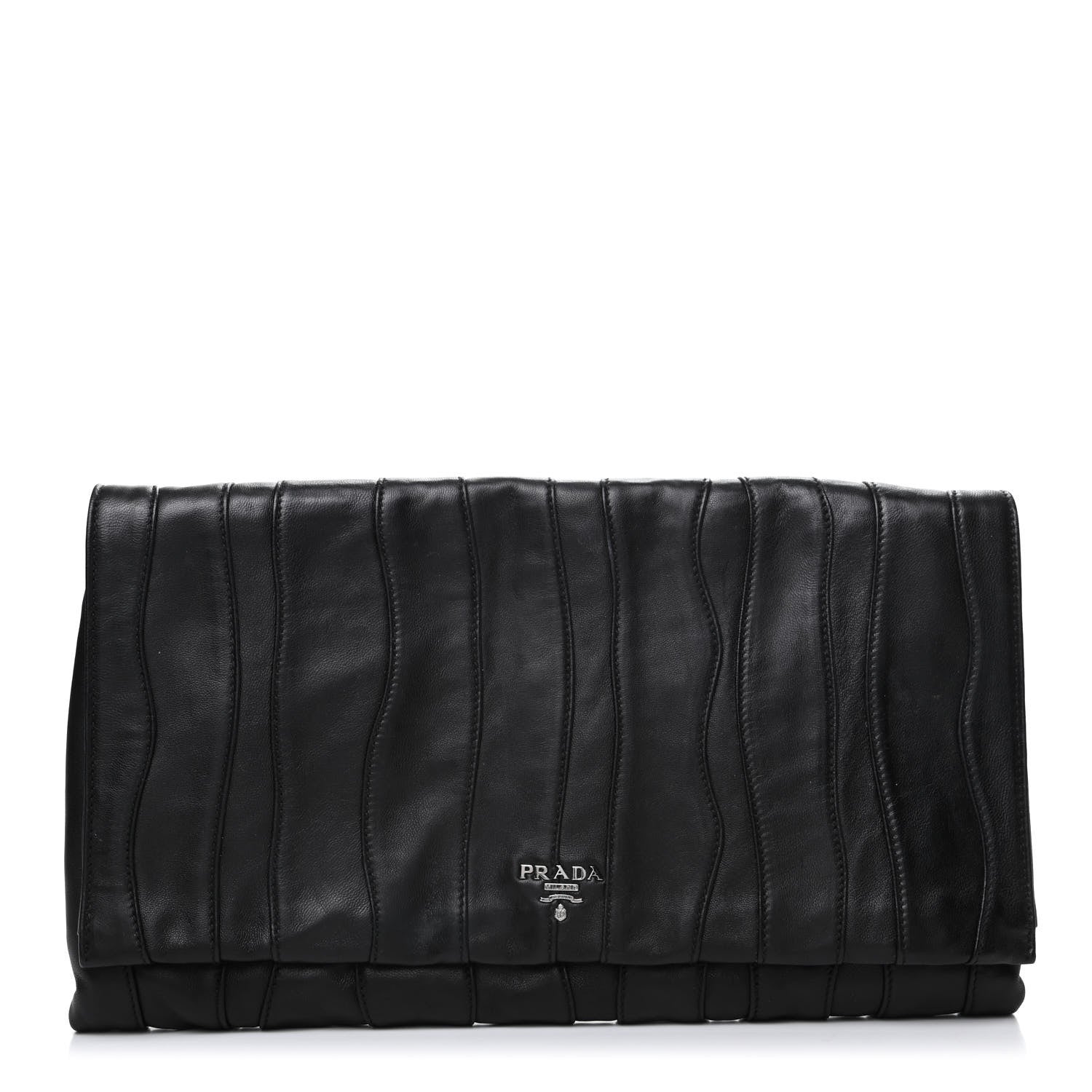 Prada Nappa Pleated Clutch Black 1 of 6