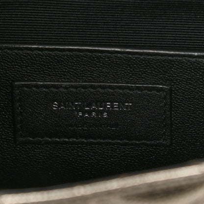Saint Laurent Metallic Grain De Poudre Textured Mixed Matelasse Triquilt Small Monogram Satchel Gold 6 of 10