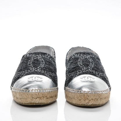 Chanel Tweed Lambskin CC Espadrilles 40 Black Silver 2 of 8