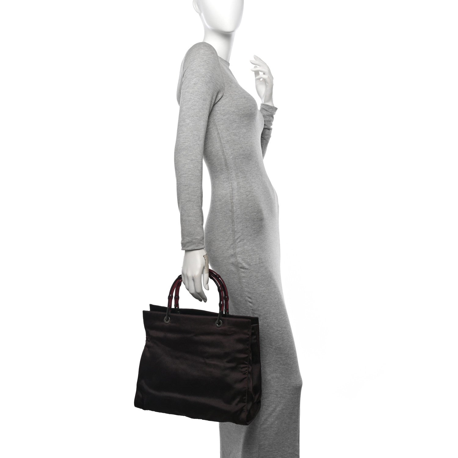 Gucci Satin Bamboo Handle Bag Brown 2 of 13