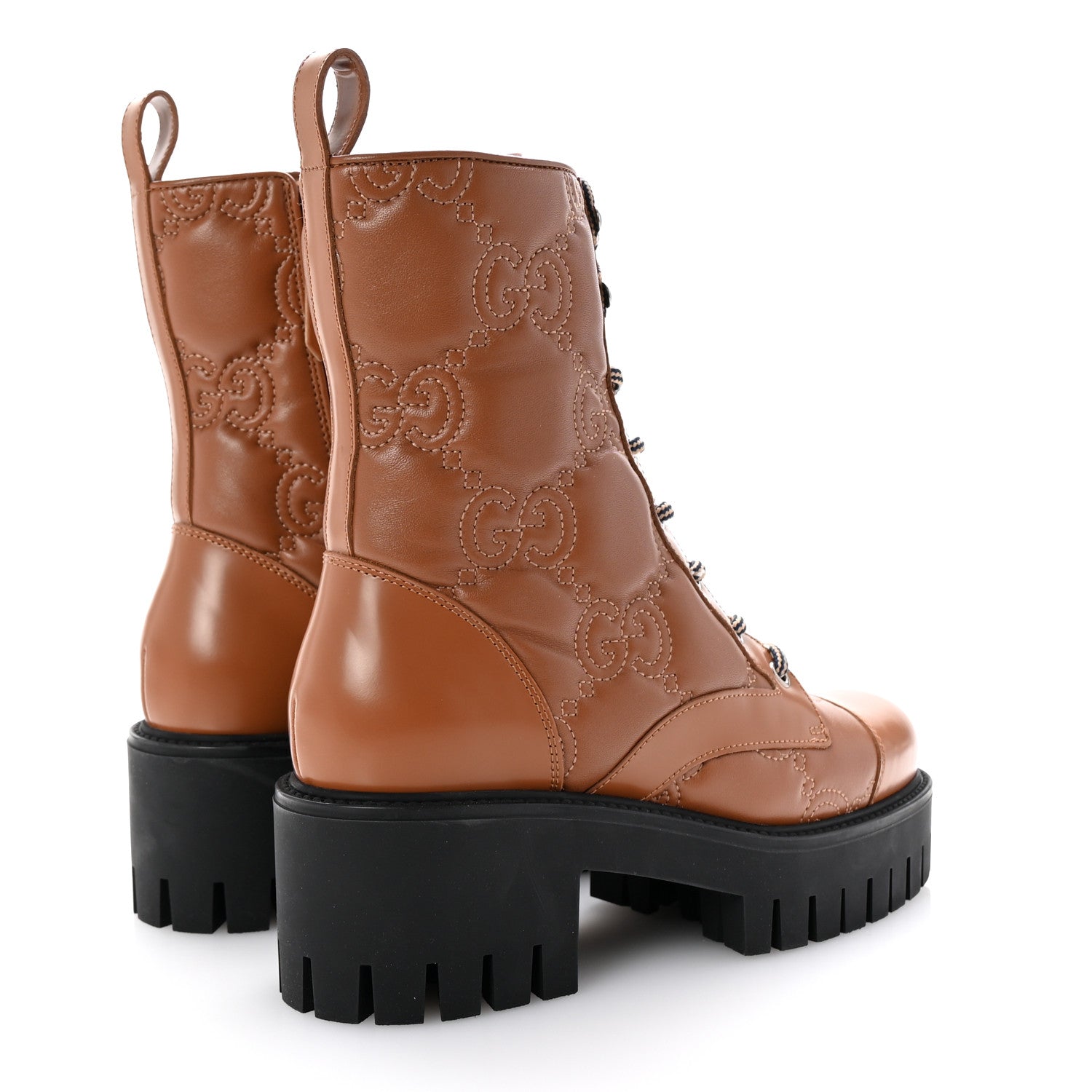 Gucci Cordovan Lux Nappa GG Matelasse Lace Up 60mm Combat Boots 36 Dark Hazel Brown 5 of 10