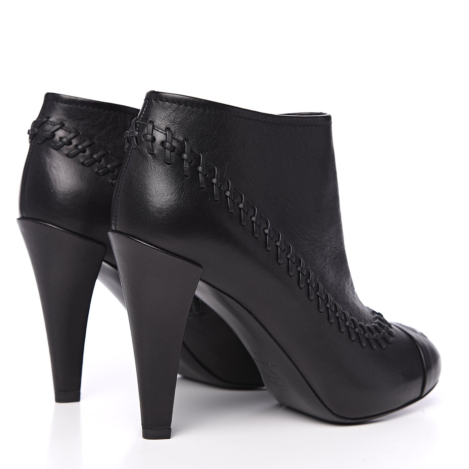 Chanel Calfskin CC Cap Toe Lambskin Booties 38.5 Black 4 of 8