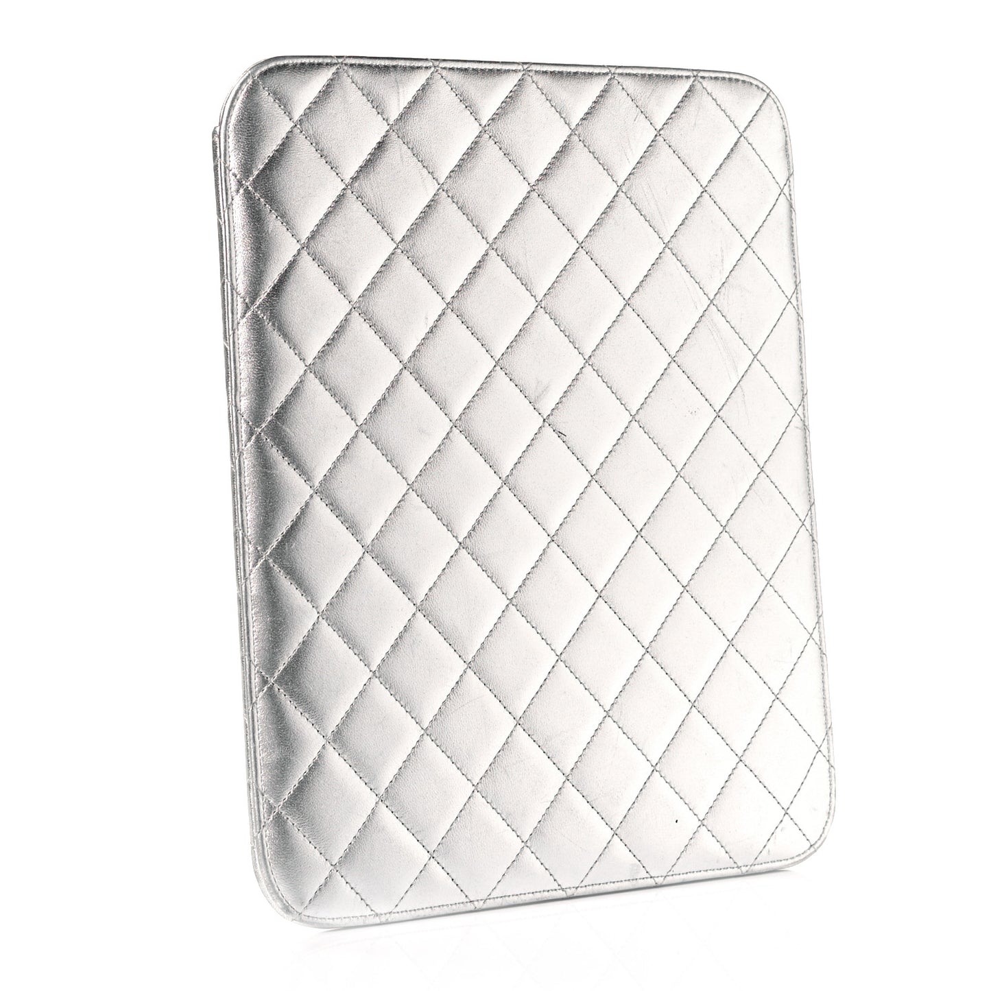Metallic Lambskin Quilted iPad Case Sleeve Silver