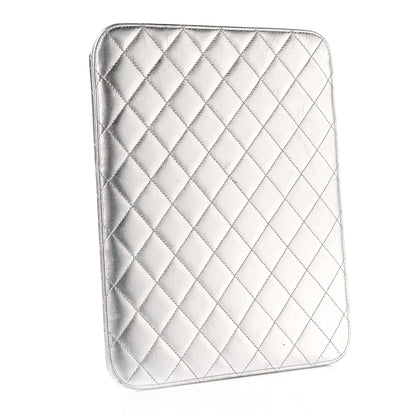 Chanel Metallic Lambskin Quilted iPad Case Sleeve Silver 3 of 9