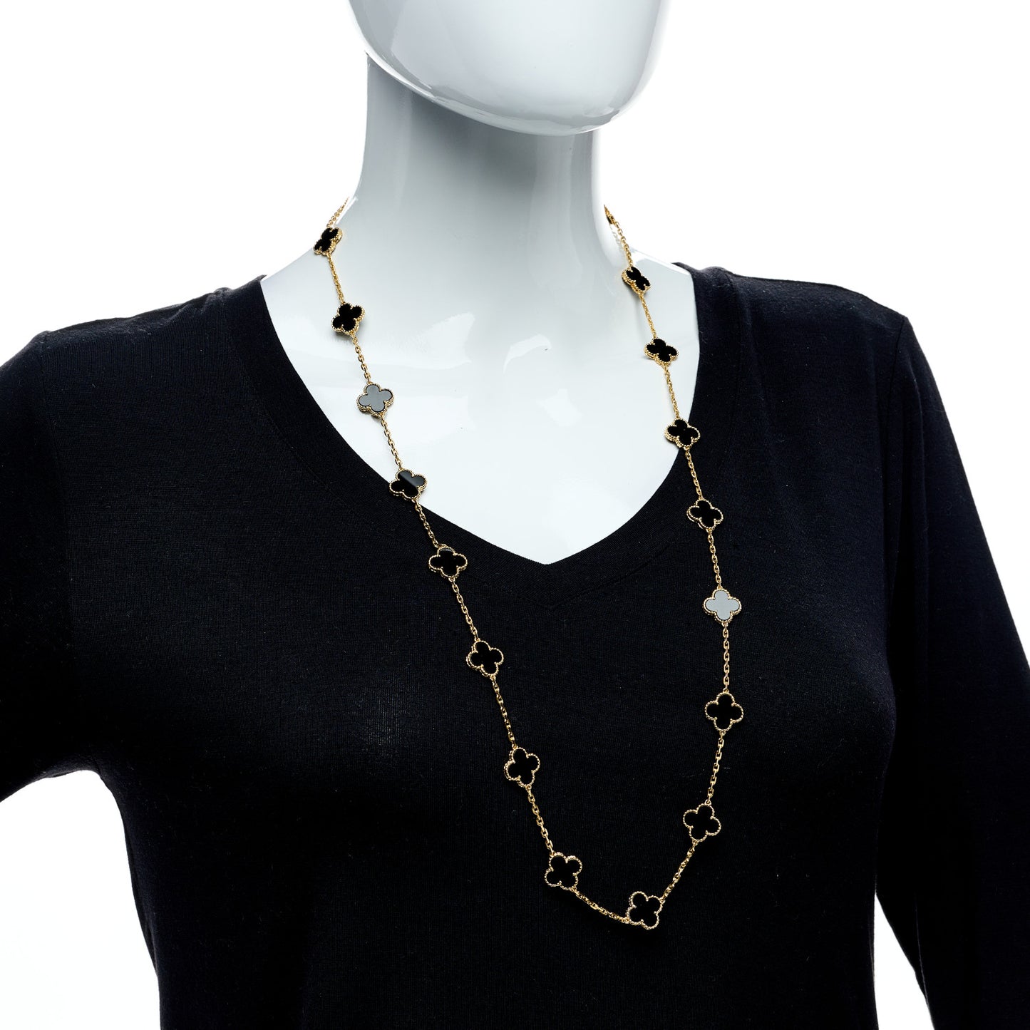 18K Yellow Gold Black Onyx 20 Motifs Vintage Alhambra Necklace