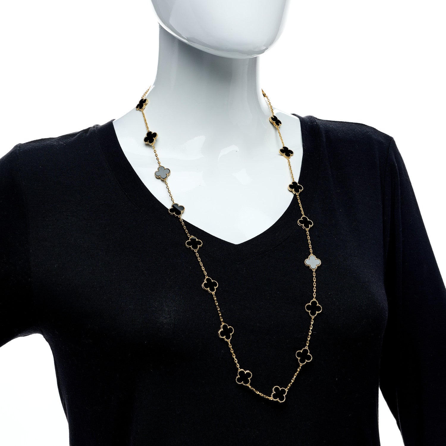 Van Cleef & Arpels 18K Yellow Gold Black Onyx 20 Motifs Vintage Alhambra Necklace 2 of 6