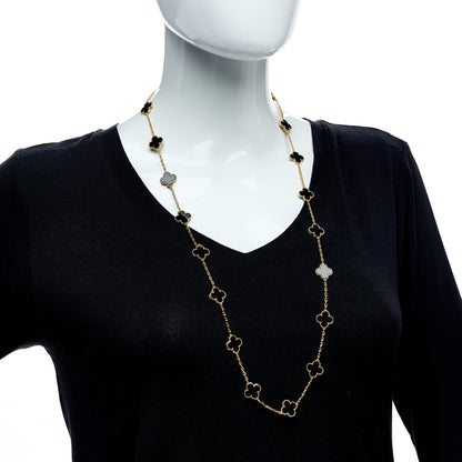 Van Cleef & Arpels 18K Yellow Gold Black Onyx 20 Motifs Vintage Alhambra Necklace 2 of 6