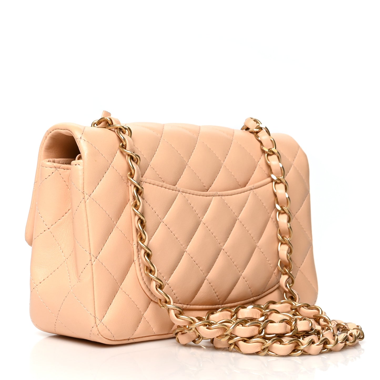 Lambskin Quilted Mini Rectangular Flap Beige