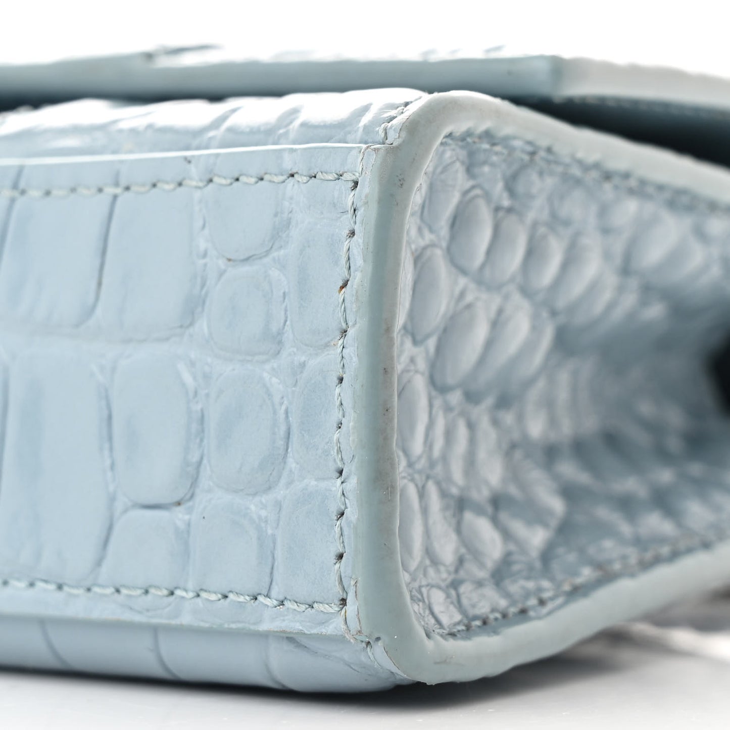 Shiny Calfskin Crocodile Embossed Hourglass Chain Bag Blue Grey