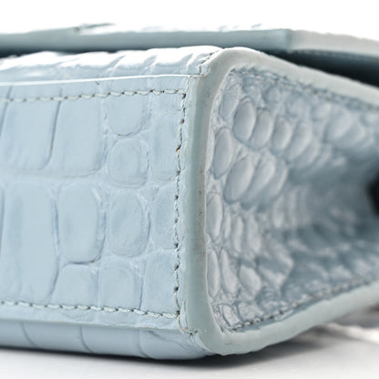Balenciaga Shiny Calfskin Crocodile Embossed Hourglass Chain Bag Blue Grey 11 of 11
