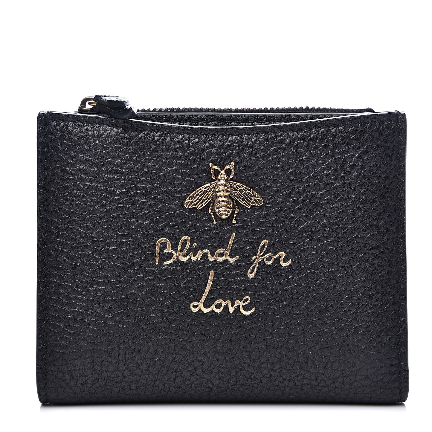 Pebbled Calfskin Animalier Card Case Wallet Black