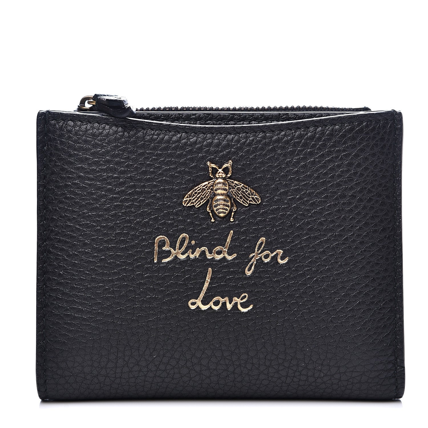 Gucci Pebbled Calfskin Animalier Card Case Wallet Black 1 of 7