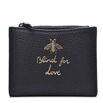 Gucci Pebbled Calfskin Animalier Card Case Wallet Black 1 of 7