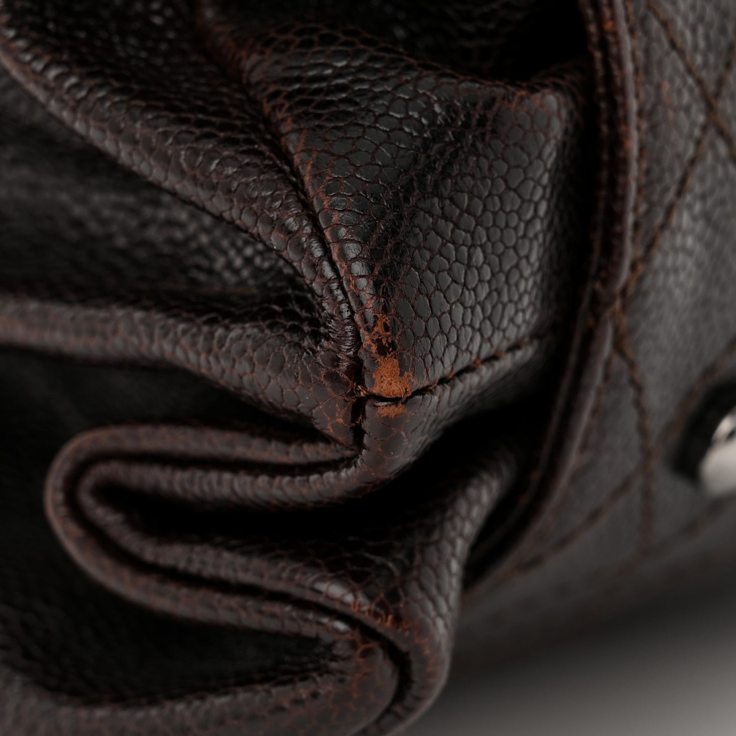 Glazed Caviar Pocket In The City Tote Dark Brown