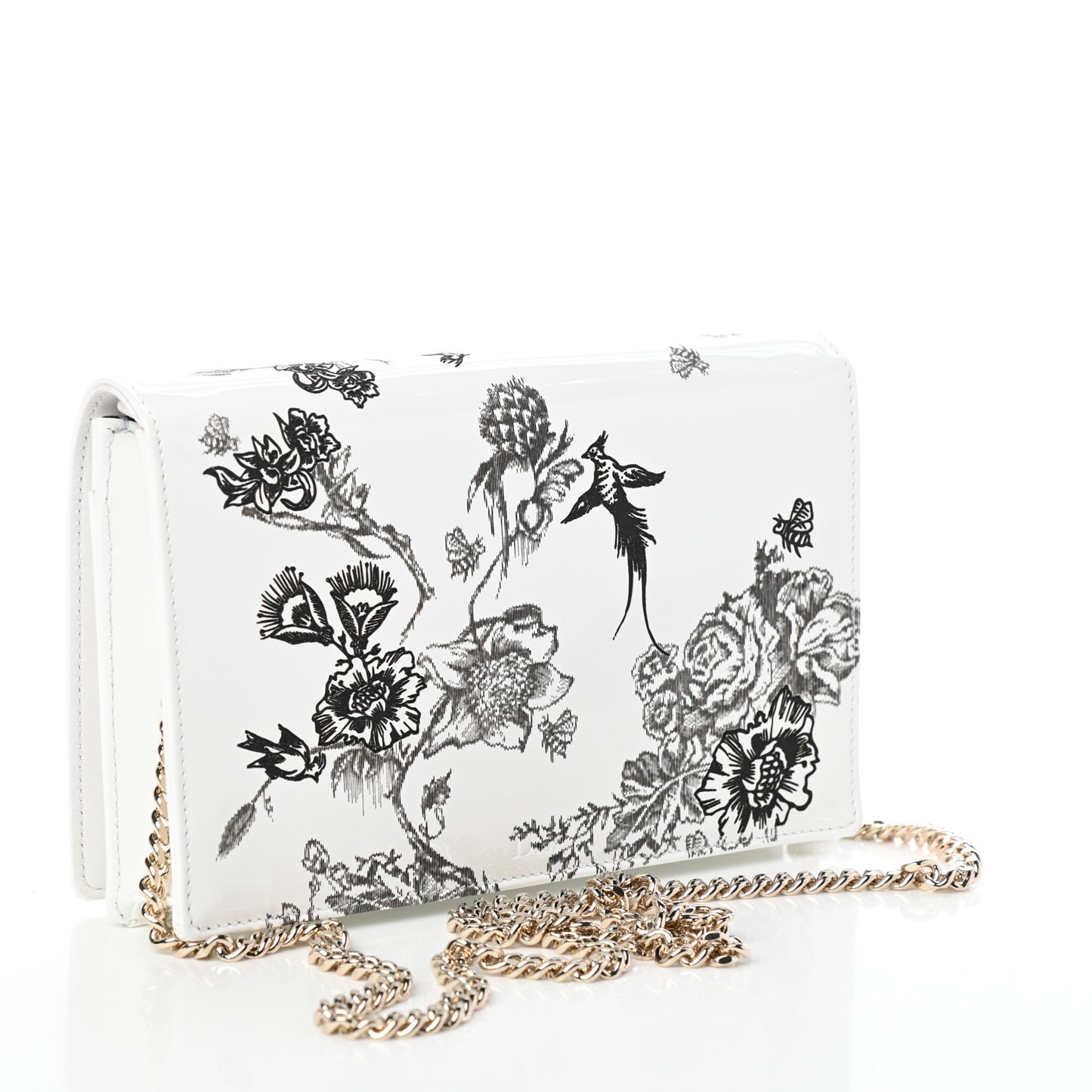 Patent Toile de Jouy Diorama Wallet On Chain Pouch White