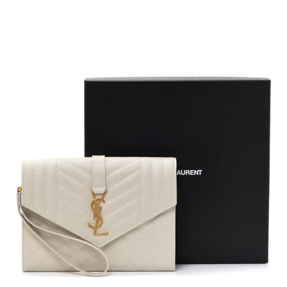 Saint Laurent Grain De Poudre Textured Mixed Matelasse Triquilt Monogram Clutch Blanc Vintage 13 of 13
