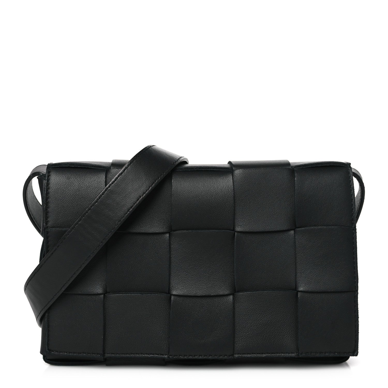 Bottega Veneta BOTTEGA VENETA Lambskin Maxi Intrecciato Cassette Crossbody Bag Black 1 of 10