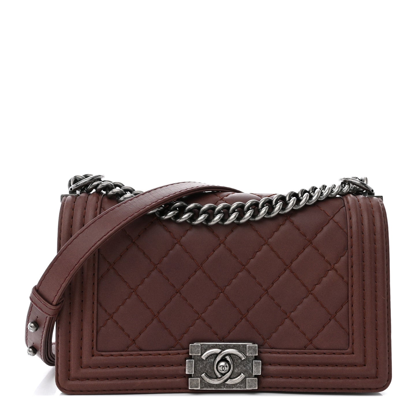 Calfskin Stitched Medium Boy Flap Brown