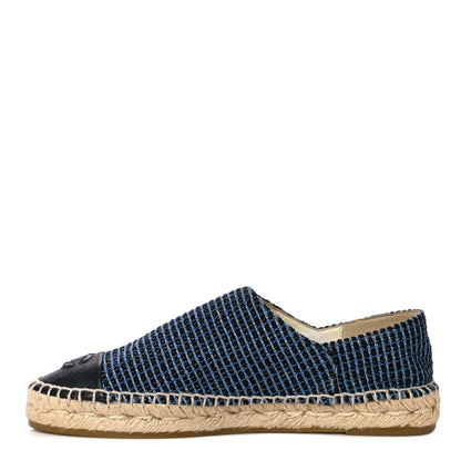 Chanel Grained Calfskin Tweed CC Espadrilles 38 Black Blue 1 of 11