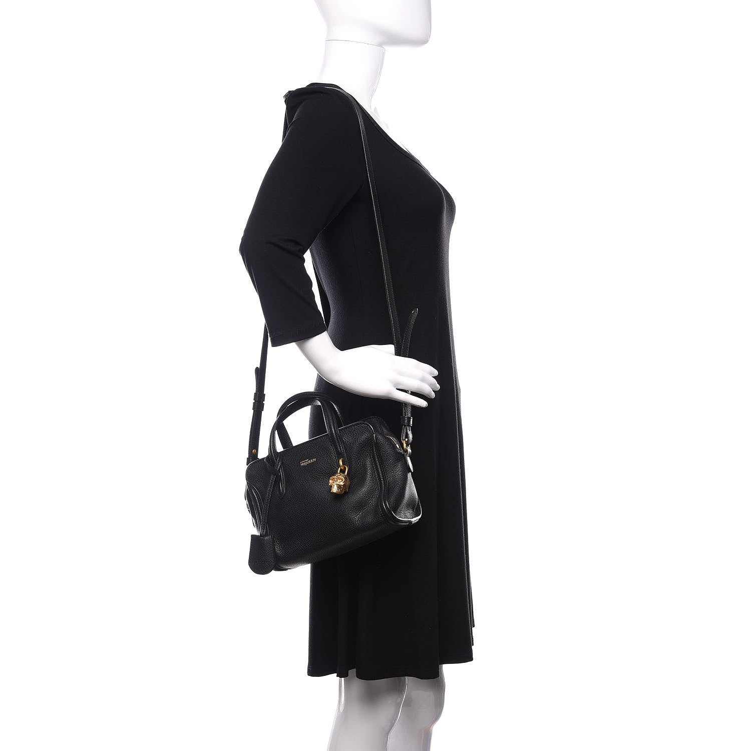 Alexander McQueen Pebbled Calfskin Mini Skull Padlock Zip Around Tote Black 4 of 20
