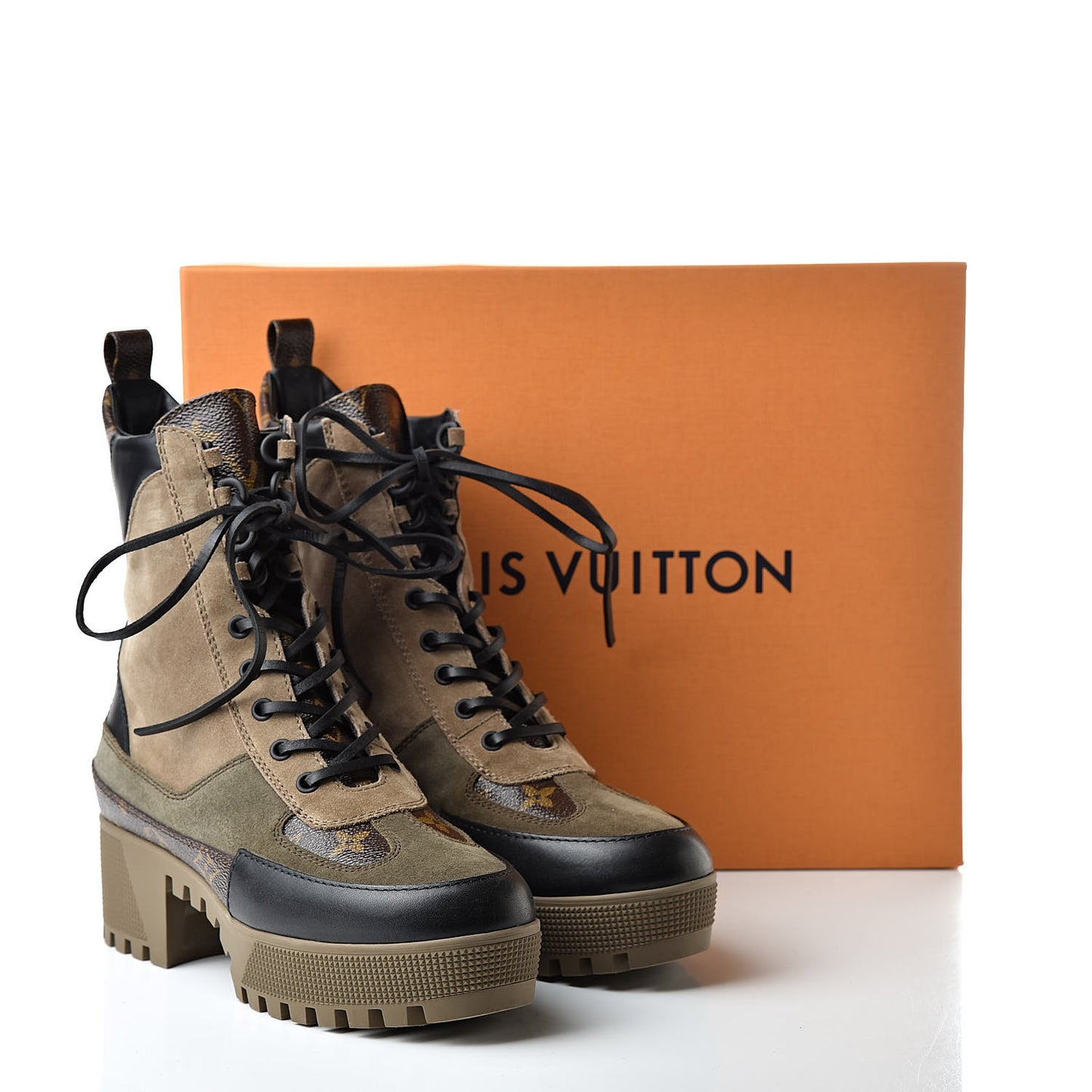 Suede Calfskin Monogram Laureate Platform Desert Boots 38 Beige