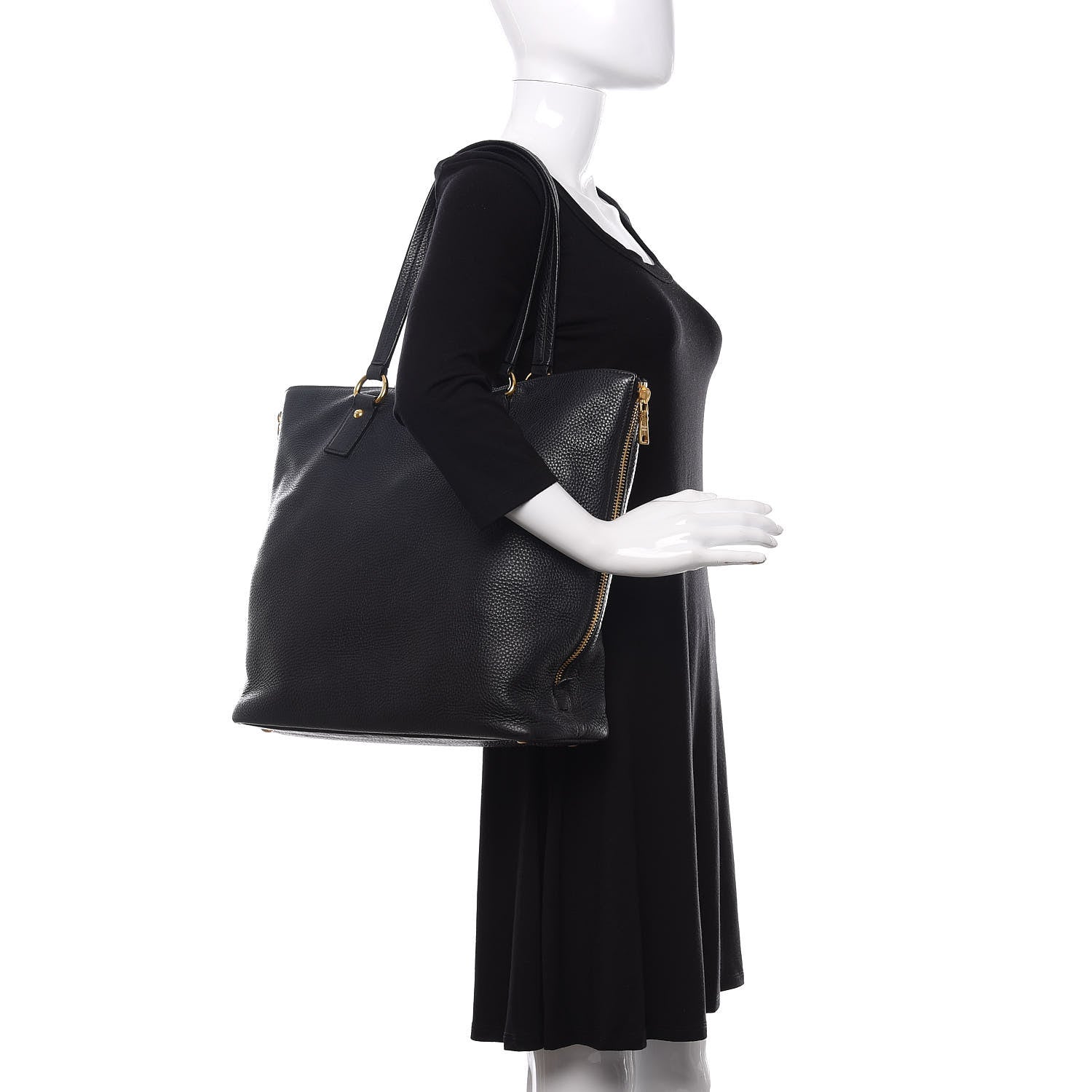 Prada Vitello Daino Side Zip Tote Black 2 of 10