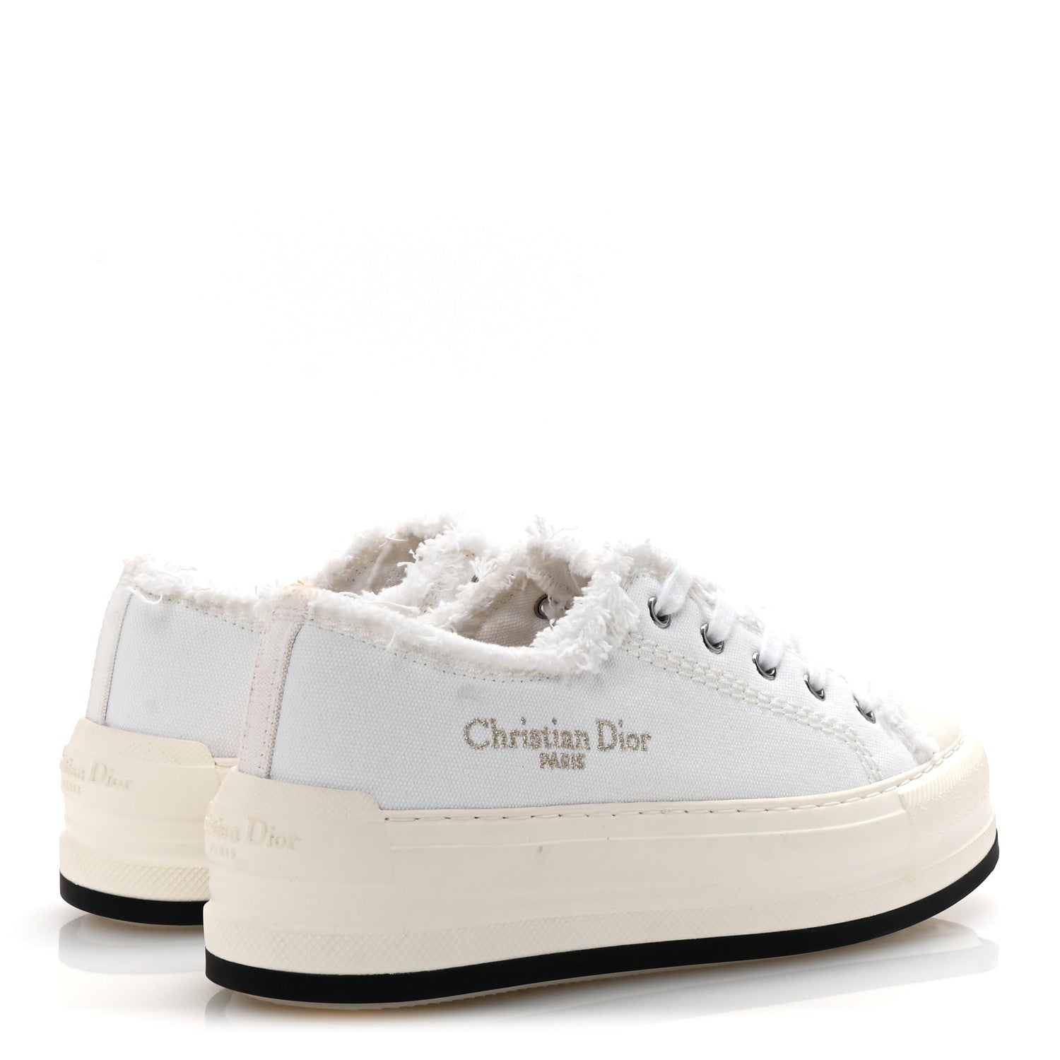 Christian Dior Frayed Canvas Embroidered Logo Walk'N'Dior Low Top Platform Sneakers 38 White 5 of 10