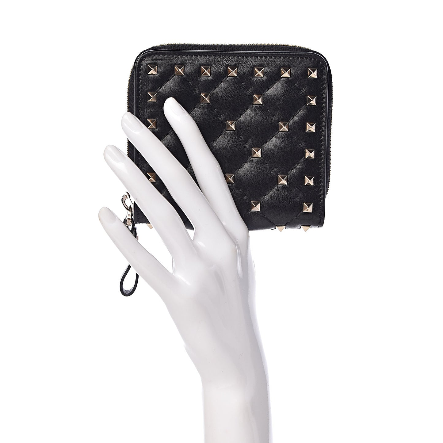 Nappa Rockstud Spike Compact Zip Around Wallet Black