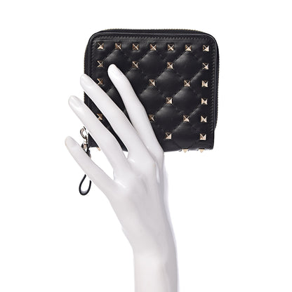 Valentino Garavani Nappa Rockstud Spike Compact Zip Around Wallet Black 2 of 9