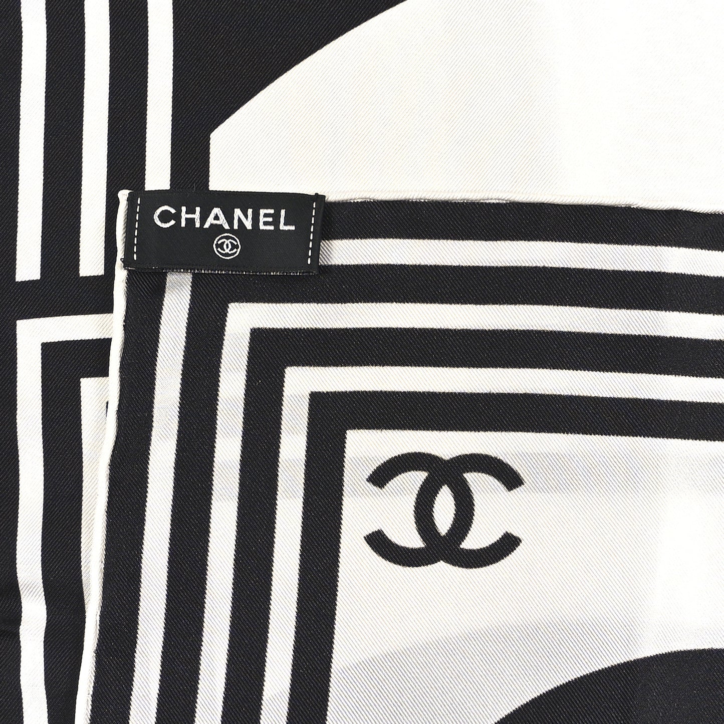 Silk CC Square Logo Scarf Black White