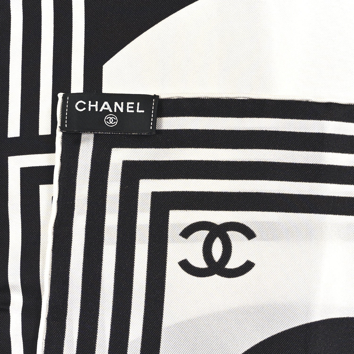 Chanel Silk CC Square Logo Scarf Black White 5 of 8