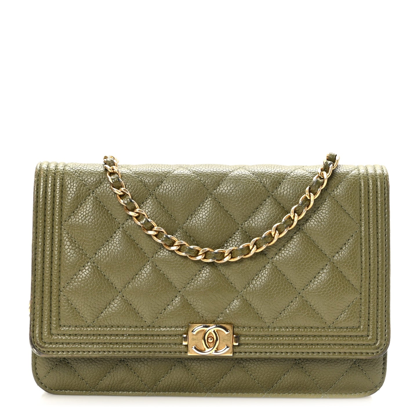 Caviar Quilted Boy Wallet On Chain WOC Light Green