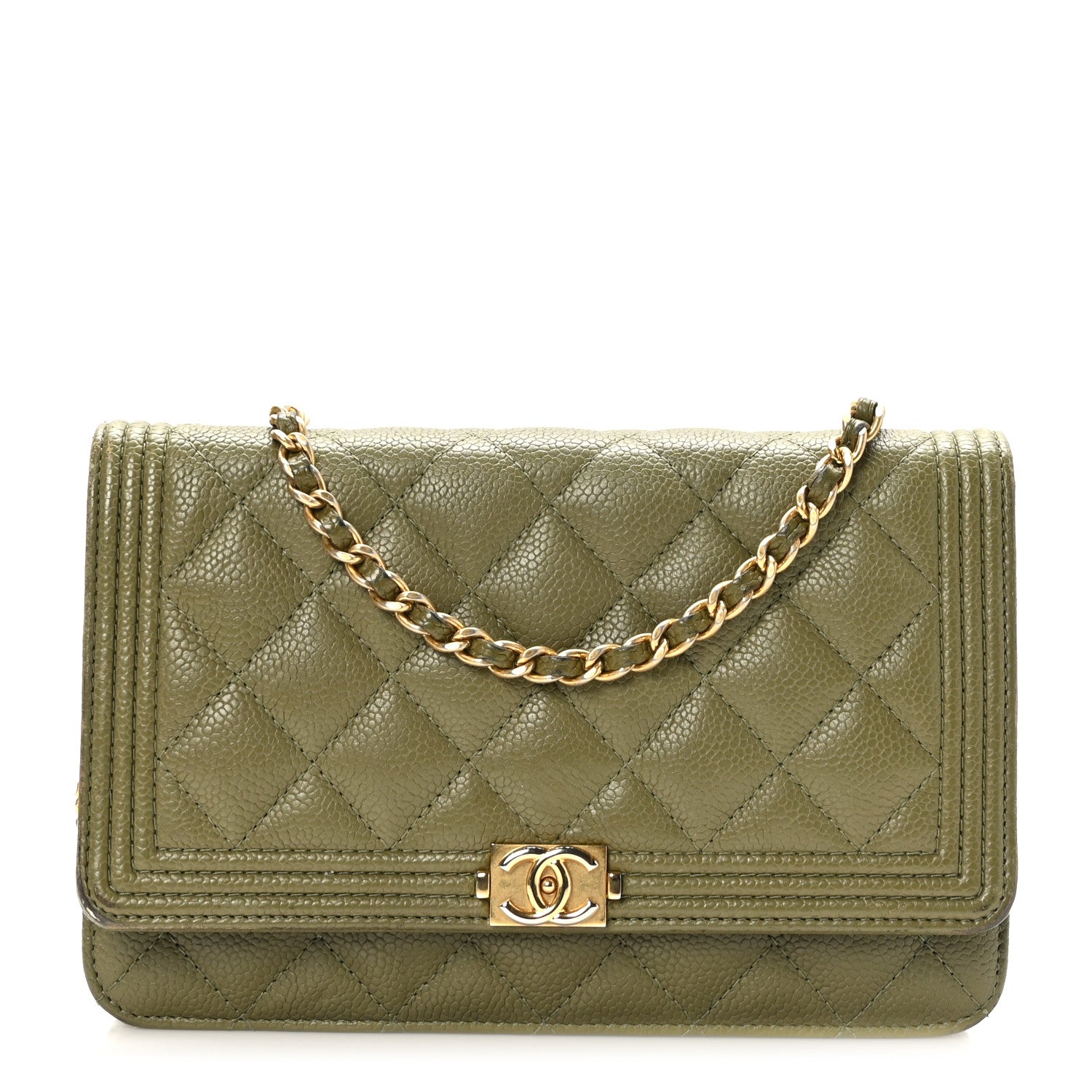Chanel Caviar Quilted Boy Wallet On Chain WOC Light Green 1 of 11
