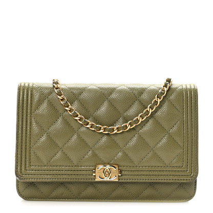 Chanel Caviar Quilted Boy Wallet On Chain WOC Light Green 1 of 11
