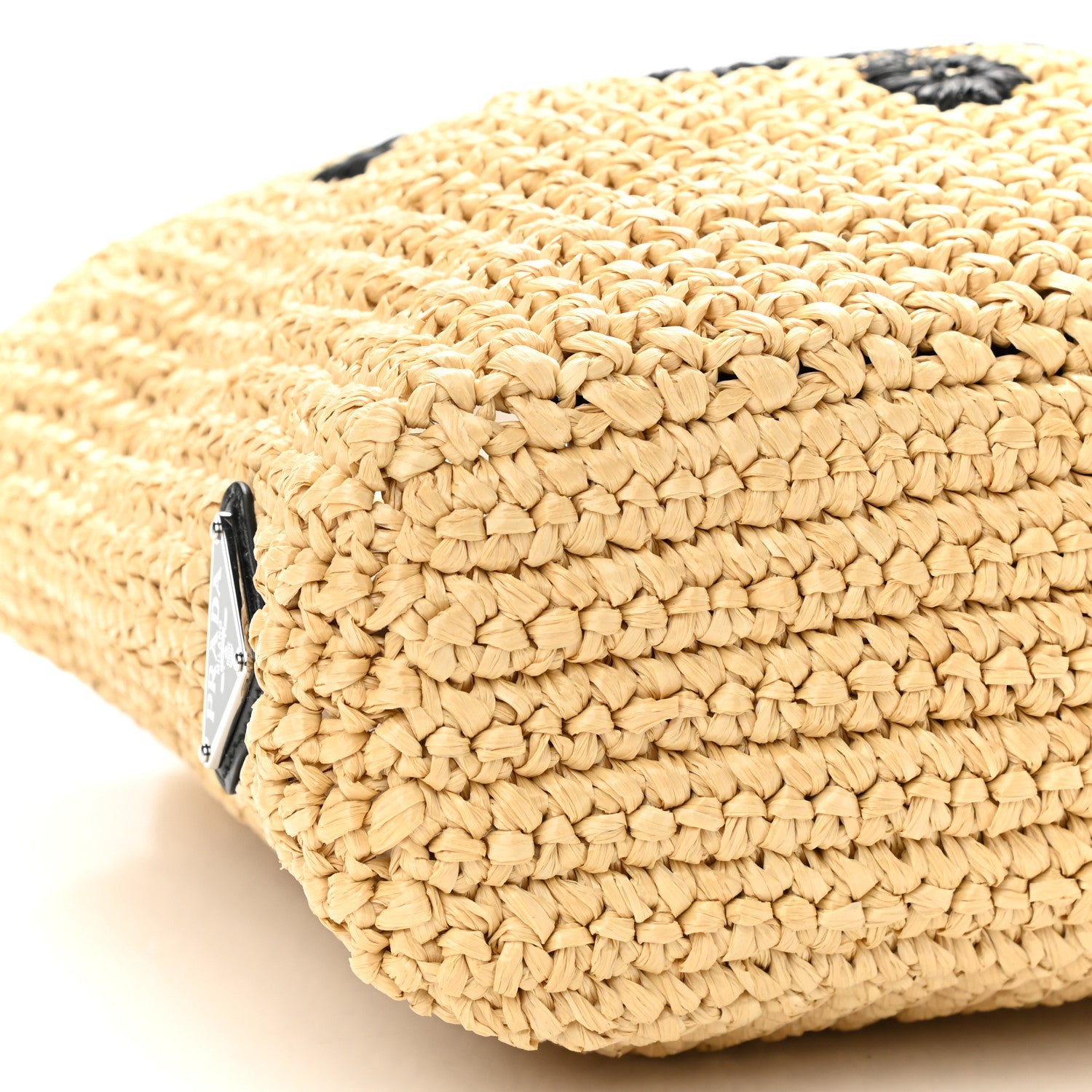 Prada Yarn Raffia Effect Crochet Embroidered Small Logo Tote Naturale 8 of 9