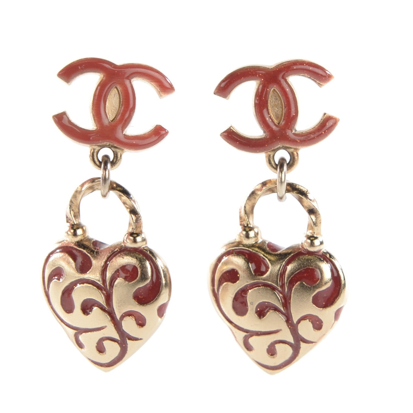 Resin Lioubov Heart CC Drop Earrings Burgundy Gold