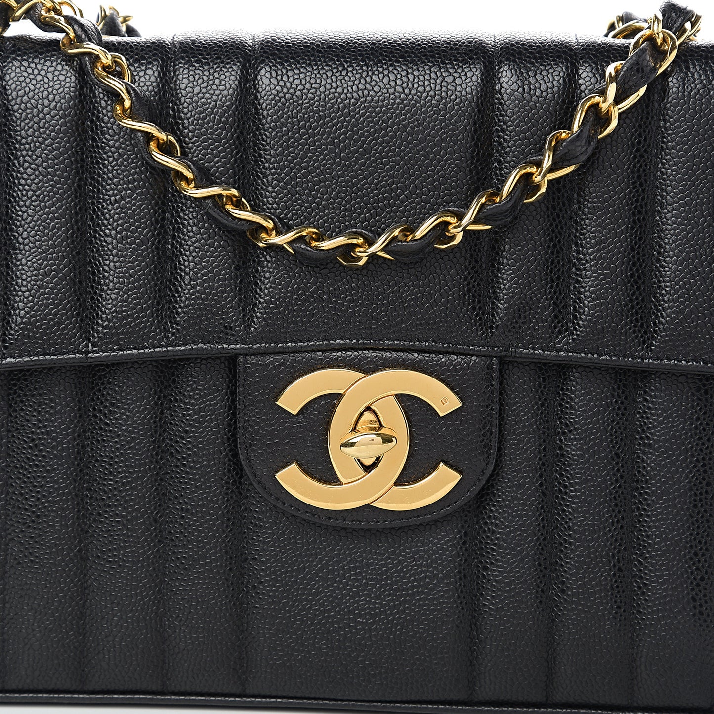 Caviar Vertical Quilted Jumbo Single Flap Black