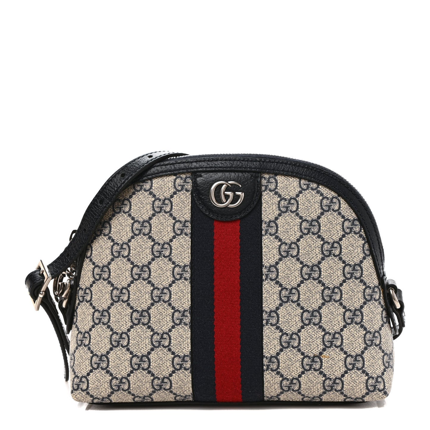 GG Supreme Monogram Textured Dollar Calfskin Web Small Ophidia Dome Shoulder Bag Beige Blue