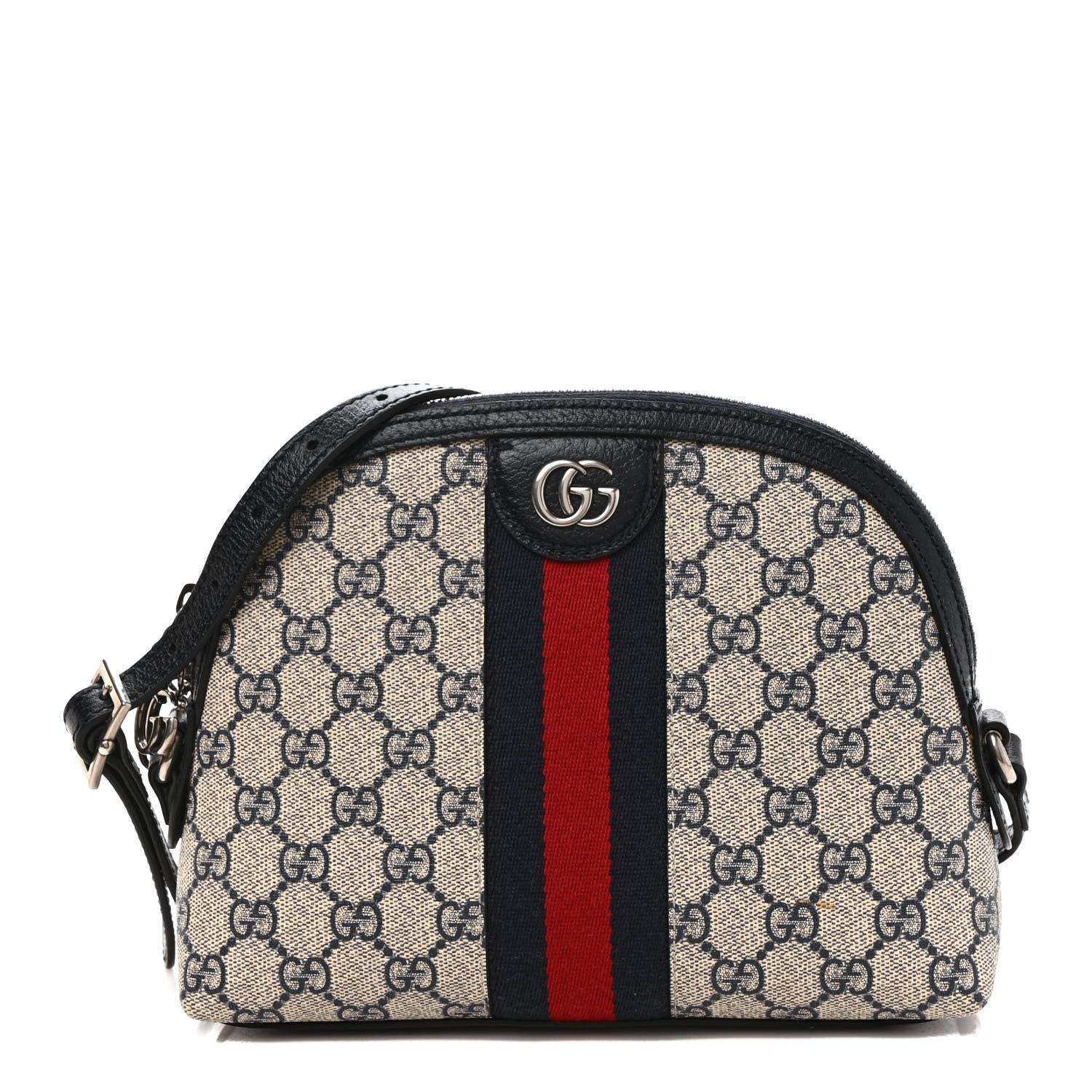 Gucci GG Supreme Monogram Textured Dollar Calfskin Web Small Ophidia Dome Shoulder Bag Beige Blue 1 of 8