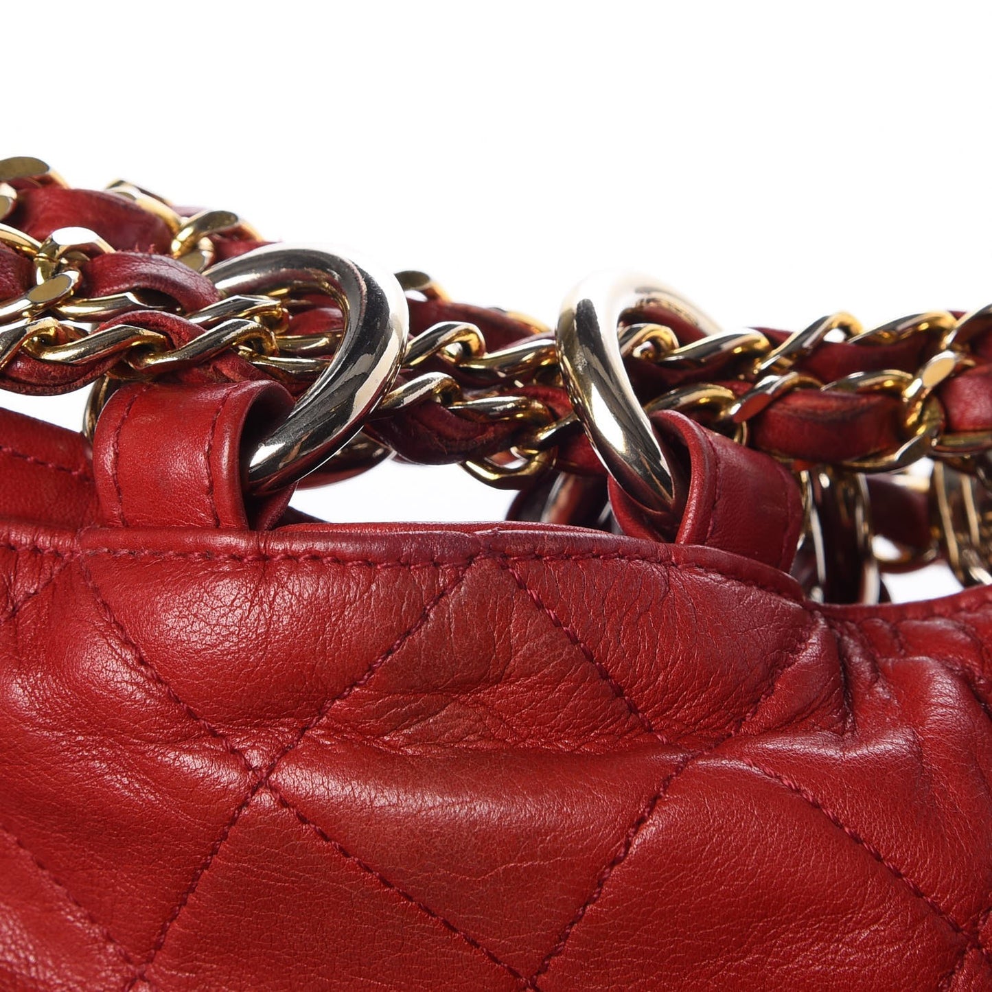 Lambskin Quilted Drawstring Bucket Bag Red