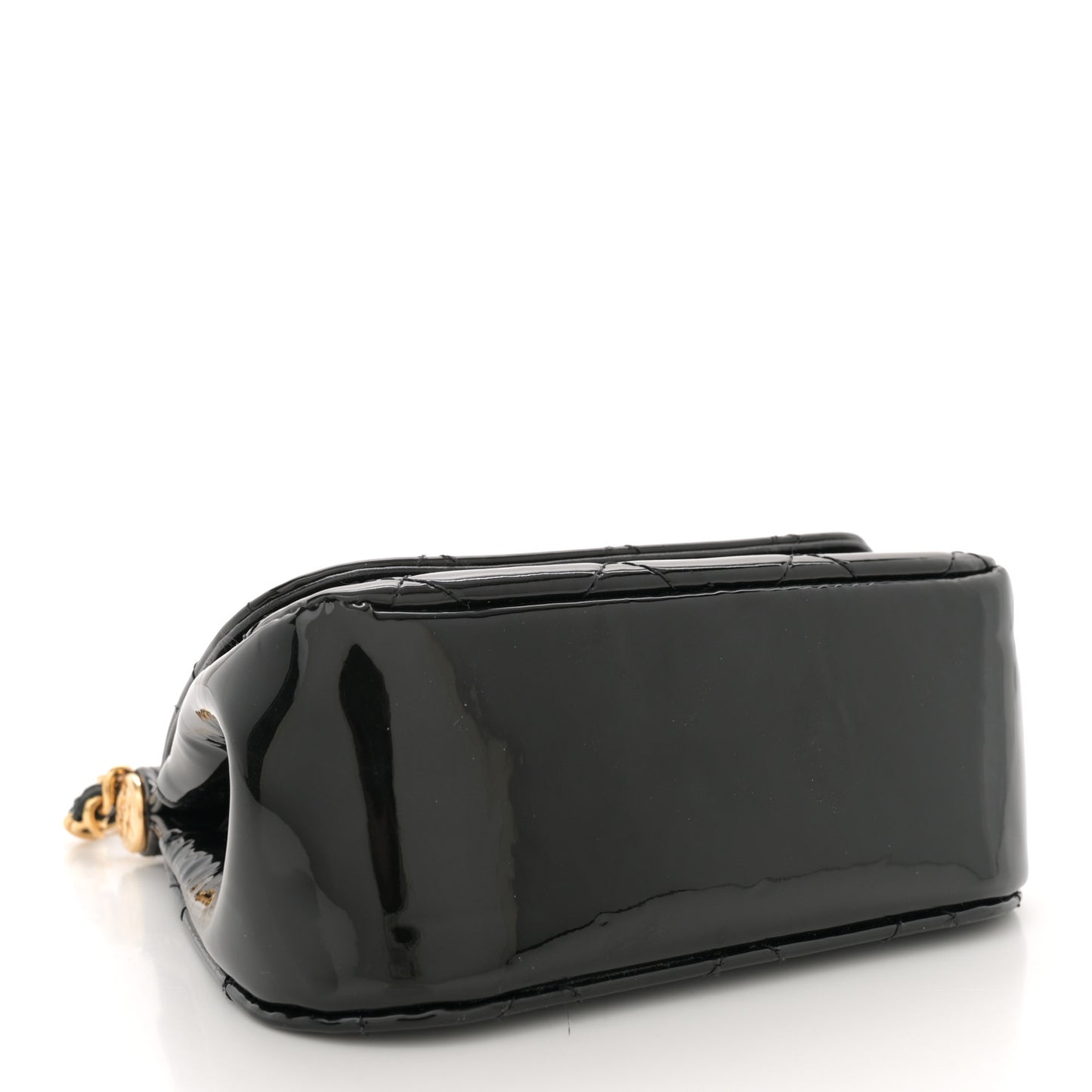 Patent Quilted Frame Clutch Flap With Chain Black