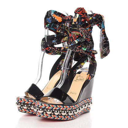 Christian Louboutin Patent Crepe Satin Loubitag Levantine 120 Wedge Sandals 36 Black 3 of 7