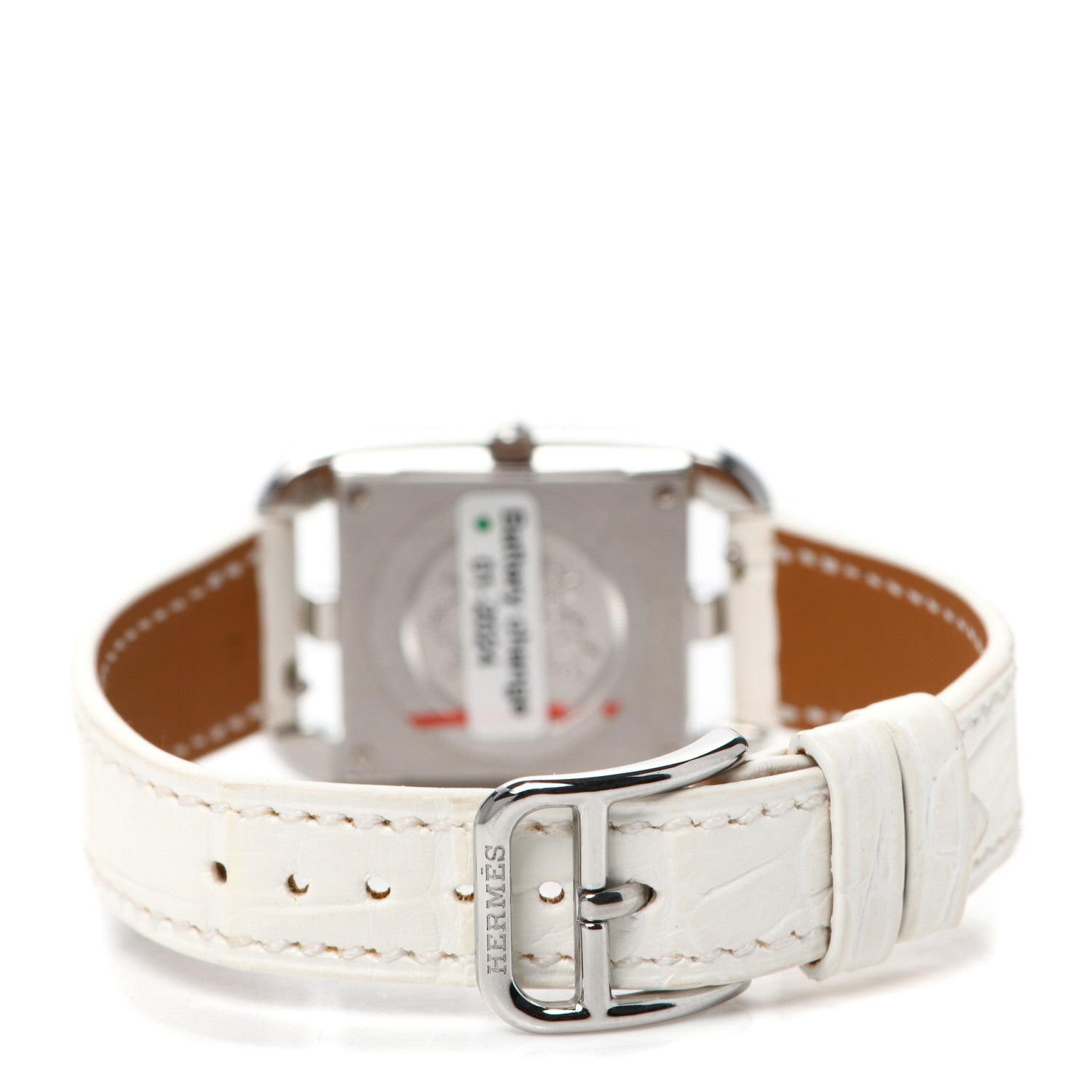 Hermes Stainless Steel Alligator Diamond 23mm Cape Cod Quartz Watch Blanc 3 of 5