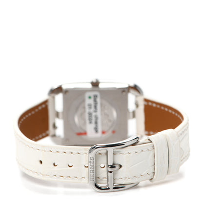 Hermes Stainless Steel Alligator Diamond 23mm Cape Cod Quartz Watch Blanc 3 of 5
