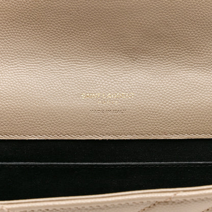 Saint Laurent Grain De Poudre Matelasse Chevron Monogram Envelope Clutch Dark Beige 6 of 10