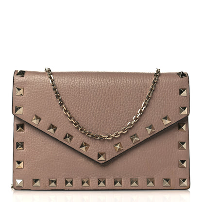 Valentino Garavani Pebbled Calfskin Rockstud Envelope Wallet on Chain Poudre 1 of 10
